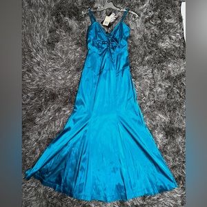 Betsey Johnson VINTAGE nylon/lycra teal floor length dress - size petite 💐💕💐